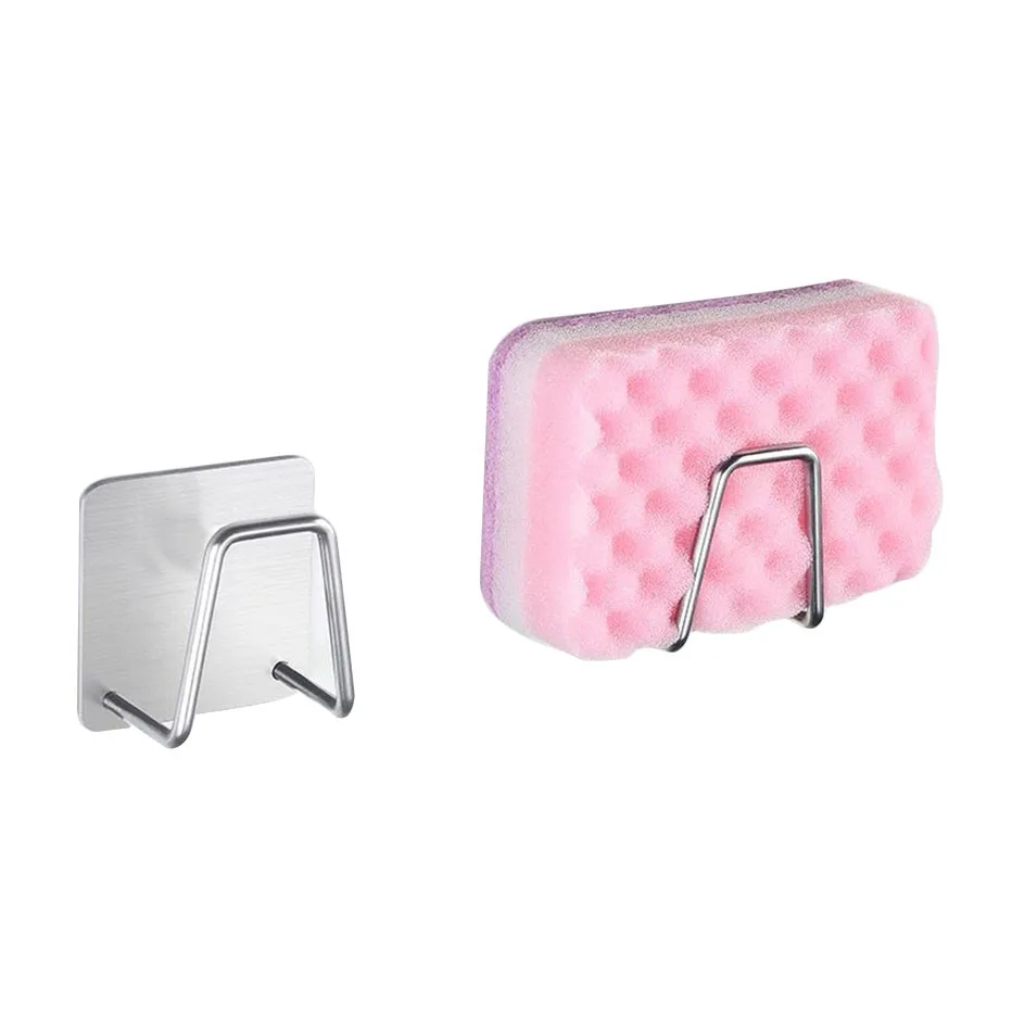 Stainless Steel Sponges Holder Rack Adhesive Sink Soap Sponge Brush