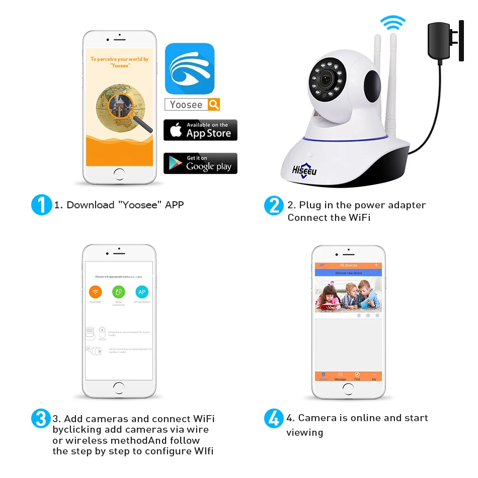 Hiseeu HD 720P Беспроводная ip камера wifi ночного видения IP сетевая видеонаблюдения P2P