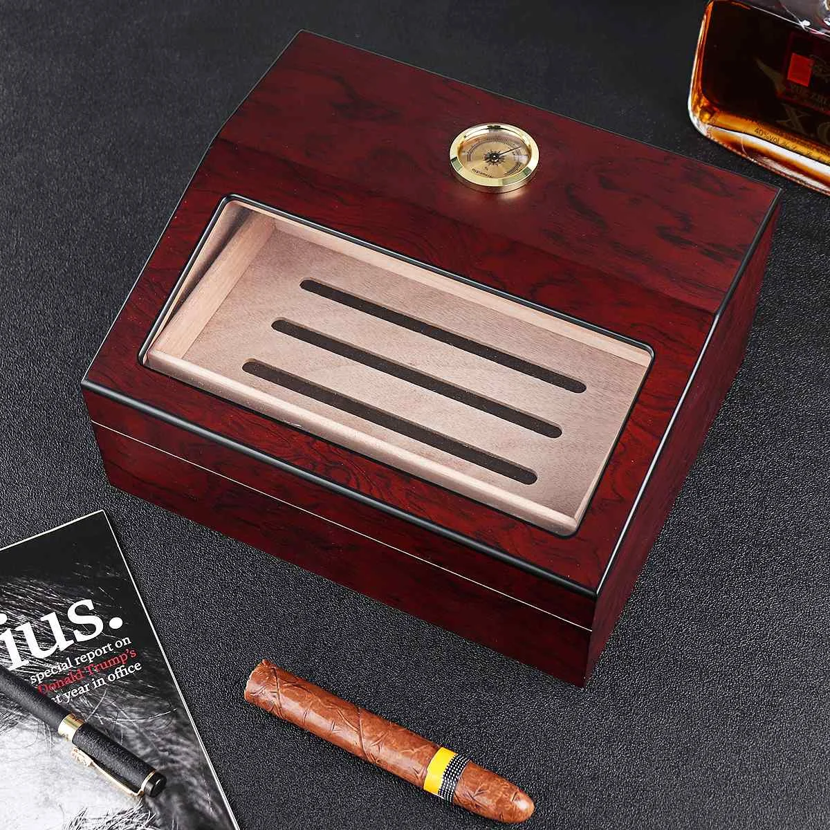 

Wood Travel Portable 50 Count Large Capacity Cigar Humidor Storage Boxes Cigars Cabinet Cases Tray Hygrometer Humidifier Gifts