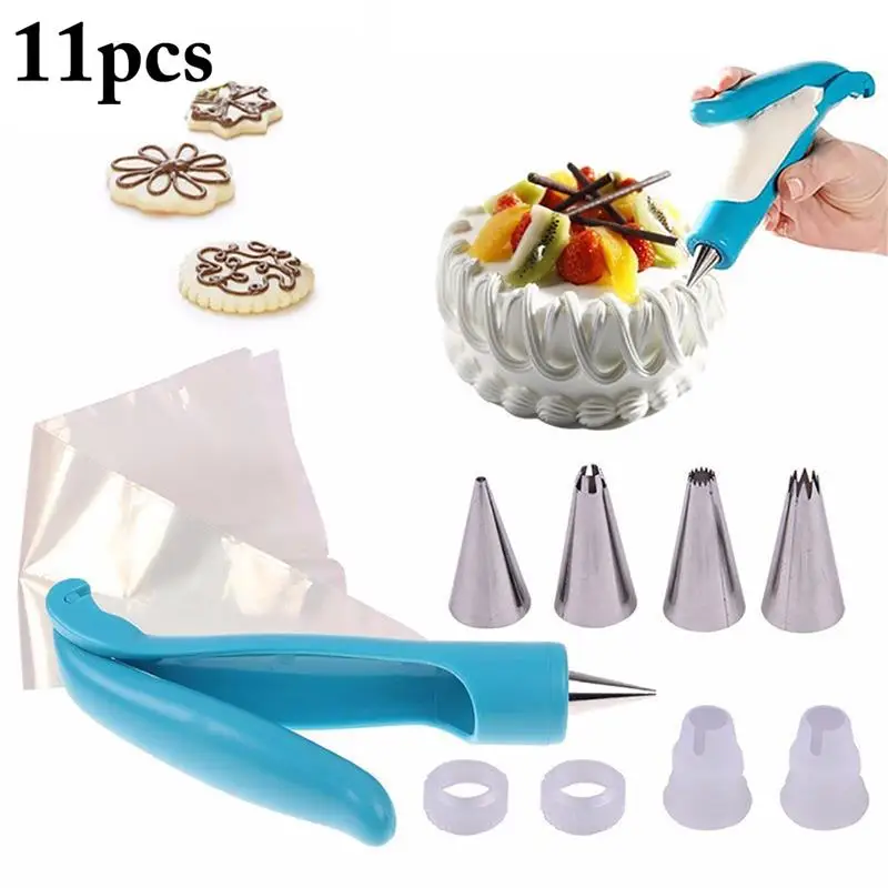 

11pcs Nozzles Piping Set Tool Dessert Decorators Cake Decorating Icing Piping Cream Syringe Tips Muffin Cake Pastry Pen Bag
