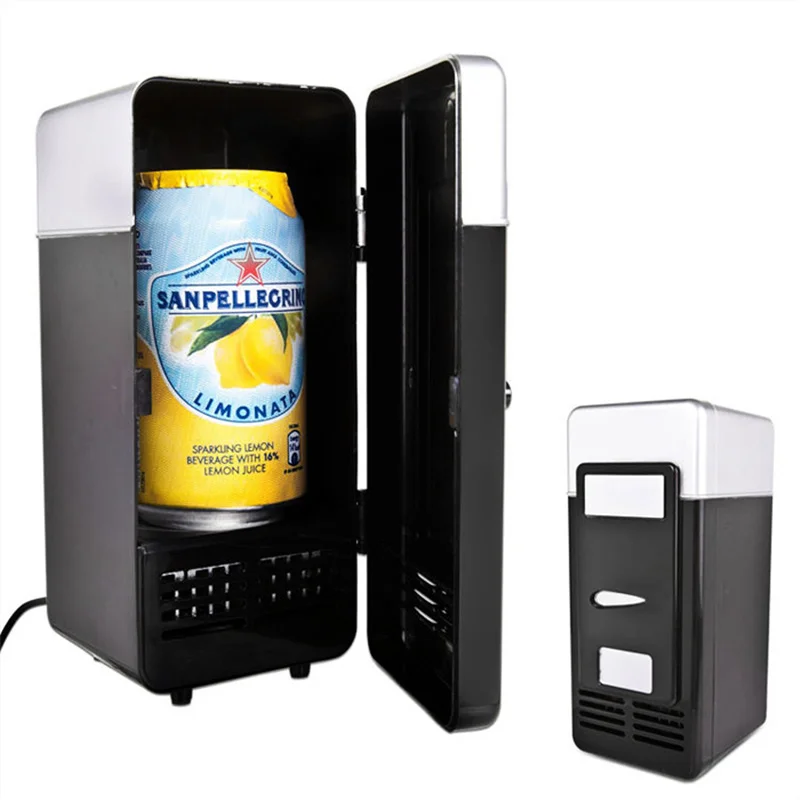 2 in 1 Mini Car USB Refrigerators Portable Beverage Drink Cans Cooler Warmer Desktop Mini Fridge