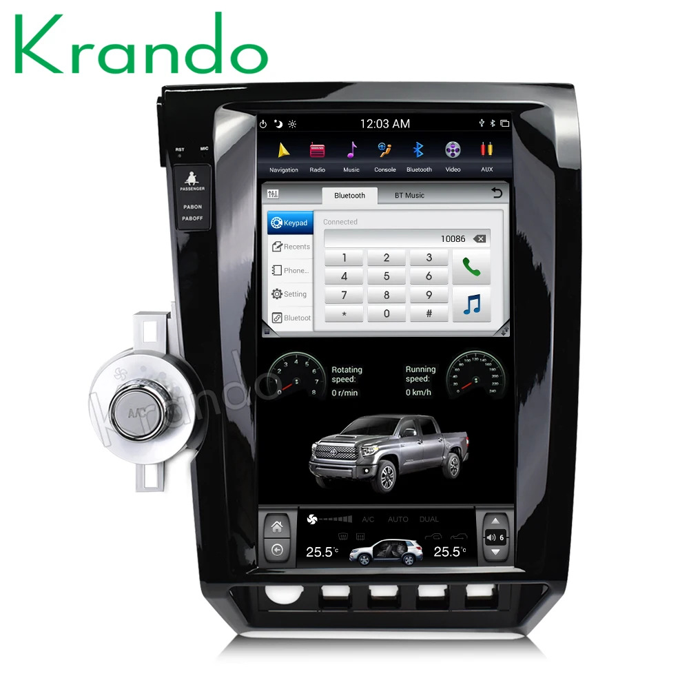 Best Krando Android 8.1 13.6" Tesla Vertical screen car audio radio gps navigation for Toyota tundra 2007-2011 multimedia system 5