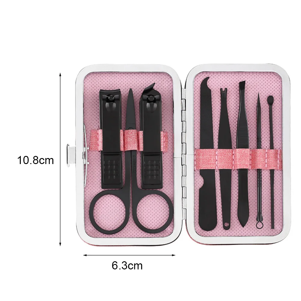 8pcs Nail Art Manicure Tools Set Nails Clipper Scissors Tweezer Knife Manicure Sets Stone Pattern Case For Nail Manicure