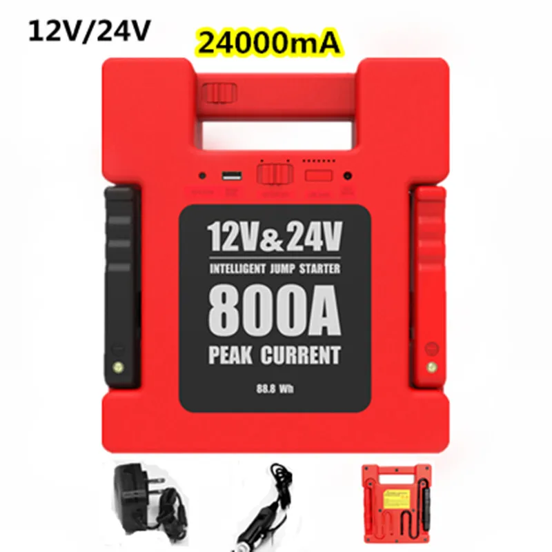 24000mA 12V/24V LED USB Car Jump Starter Portable Power Bank Backup Charger Emergency Jump Starter For Car Truck SUV Boat Bus