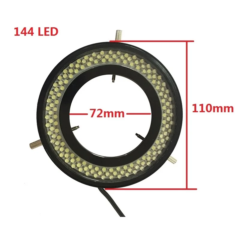Adjustable 144 LED Ring Light Source Stereo Microscope Top Supplementary Illumination with Diffuser White Lighting Inner 72 mm