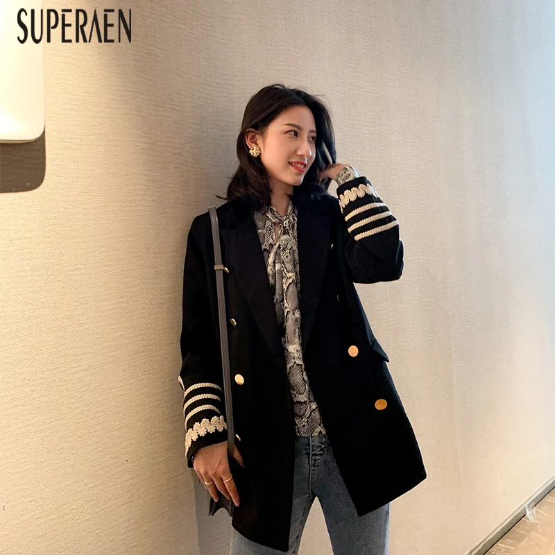 SuperAen جديد الربيع 2019 دعوى سترة الإناث بلون طويلة الأكمام النساء سترة الكورية نمط مزدوجة الصدر النساء الملابس SuperAen جديد الربيع 2019 دعوى سترة الإناث بلون طويلة الأكمام النساء سترة الكورية نمط مزدوجة الصدر النساء الملابس