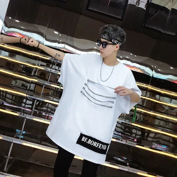 

Short-sleeved T-shirt male 2019 new Fashion summer loose Thin casual hip-hop shirt youth trend White tops Free shipping Striped