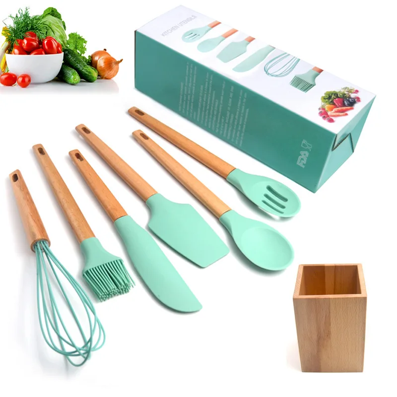  Silicone Kitchen Set Green Spatula Mixing Batter Scraper Noodle Soup Shovel Cooking Utensils Kitche