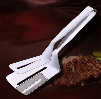 

Multi-function Food Grade Stainless Steel BBQ Tongs Barbecue Bread Beef Steak Turner With Clamp Clip