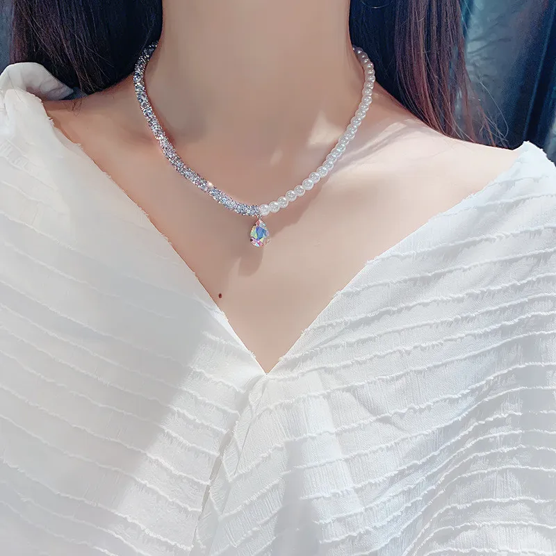 FYUAN колье из искусственного жемчуга ожерелья для женщин Bijoux Красочные капли воды Кристалл кулон ожерелья массивные Ювелирные изделия Подарки