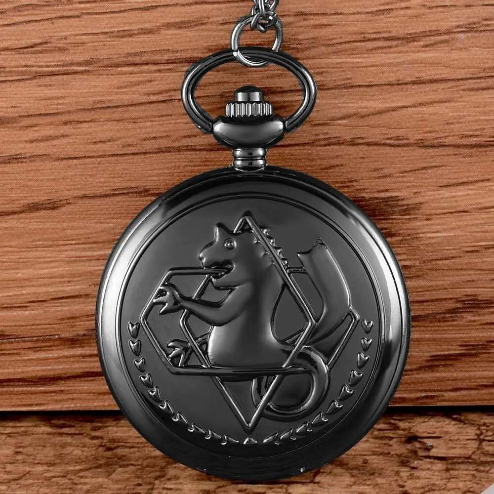

New Arrivals Janpan Cartoon Fullmetal Alchemist Designer Quartz Pocket Watches Black Children Anime Fob Clock Unisex Gift