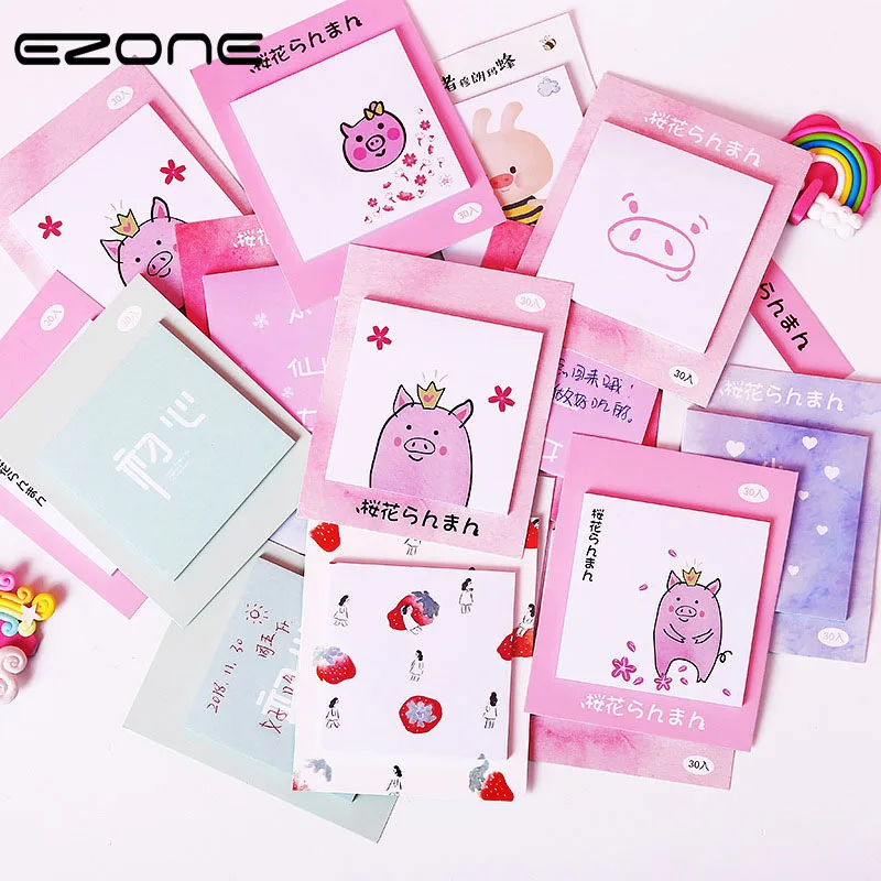 

EZONE Cartoon Sticky Note For Planner Agenda Kawaii Sakura/Pink Pig/Bee/Flower Printed Memo Pad N Times Sticker Office Supply