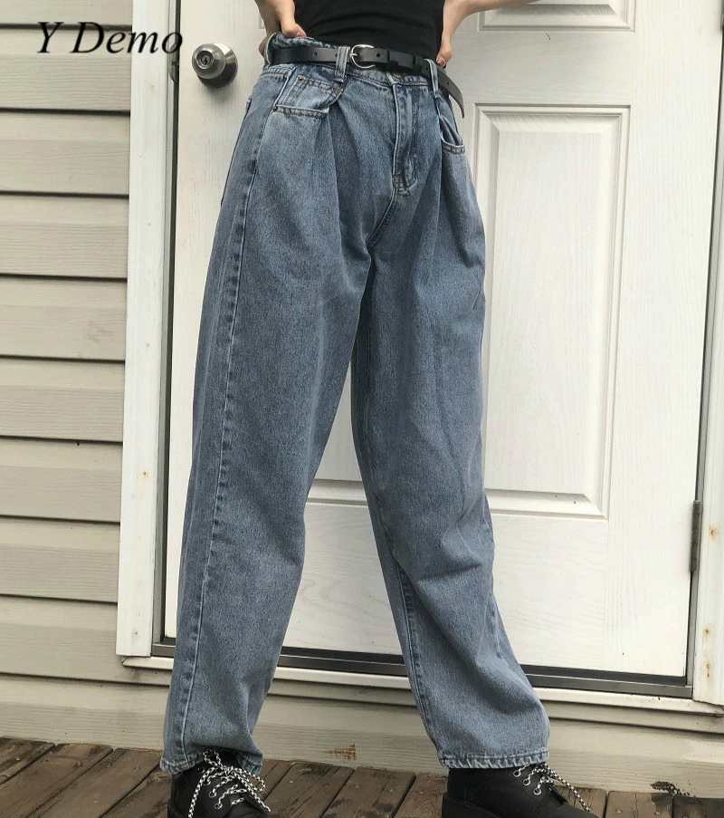 Pantalones vaqueros Vintage de cintura alta de los mujer, ropa informal suelta, de ancha|Pantalones y pantalones capri| - AliExpress