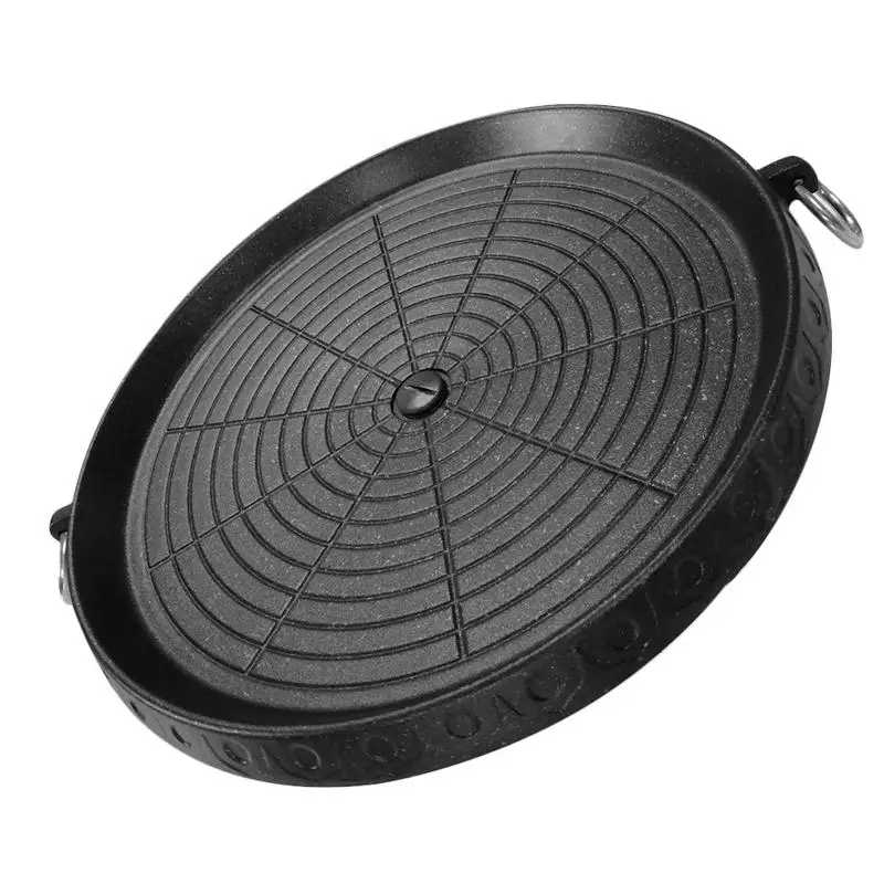 

Smokeless Non Sticky Outdoor Barbecue Plate Circular Cooker With Cast Iron Plate And Cast Aluminum Baking Pan And Handles
