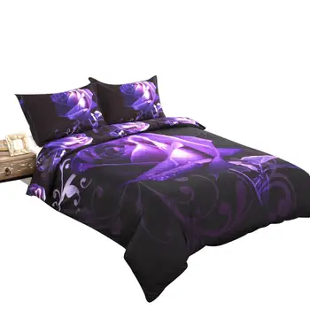 

2019 3 Pcs / Set Purple Rose Polyester Bedding Set Pillowcase Duvet Cover