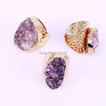 

6Pcs Purple Quartz Stone Ring, Fashion Gold Ring Gems Jewelry for Women