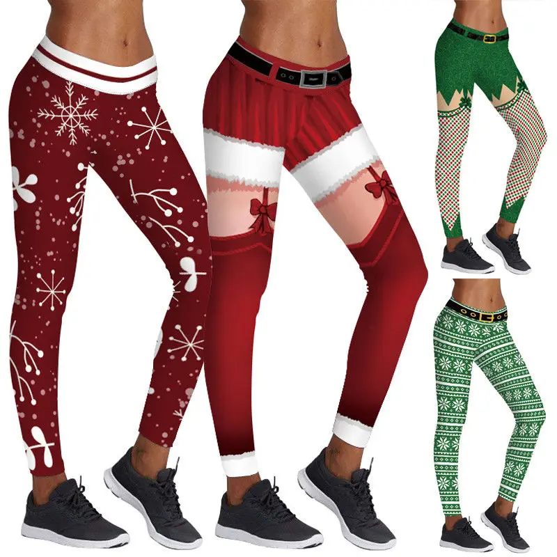 

Womens Active Xmas Christmas Santa Claus Snowman Print Leggings