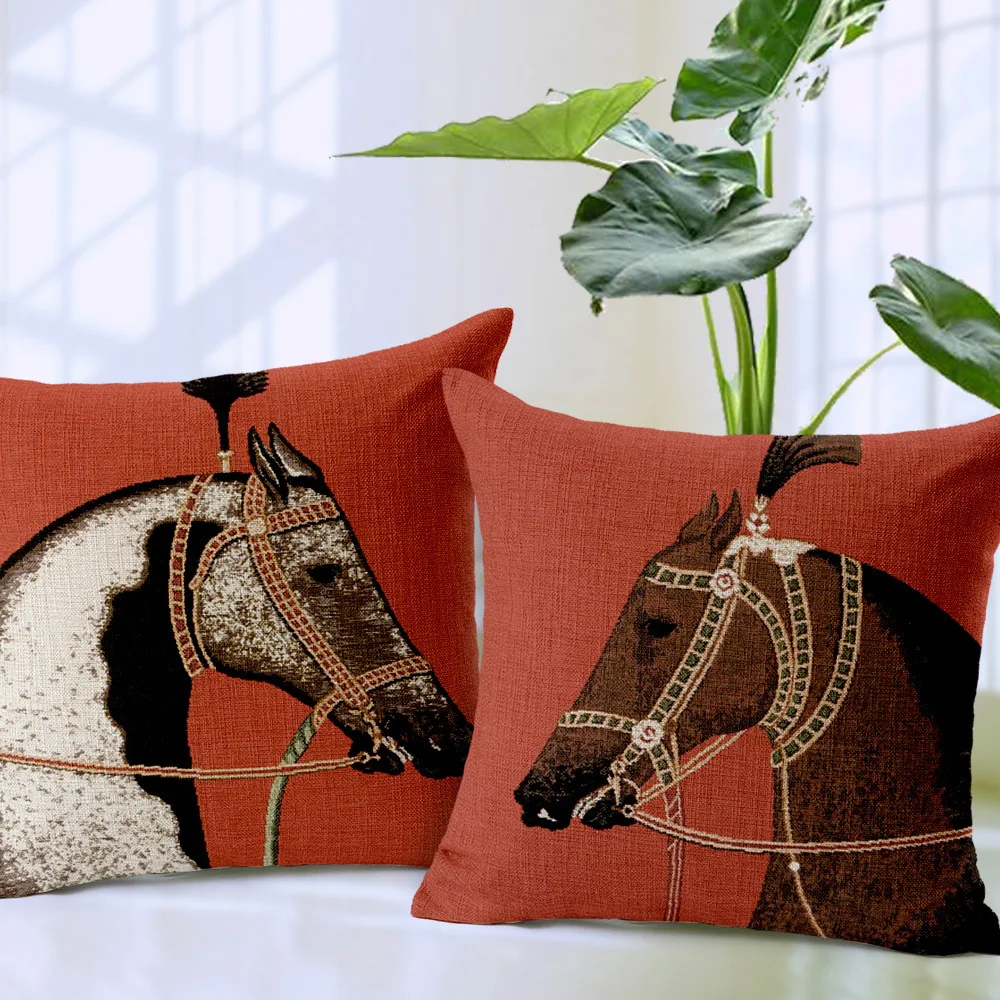 

Luxury European Royal Horse Printed Cushion Cover Decorative Pillowcases High Quality Thick Pillow Covers Housse De Coussin