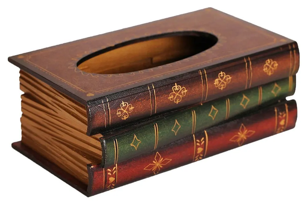 

2019 Coffee Color Retro Style Continental Books Shaped Wooden Tissue Box Home Decoration Tissue Box Storage Holder