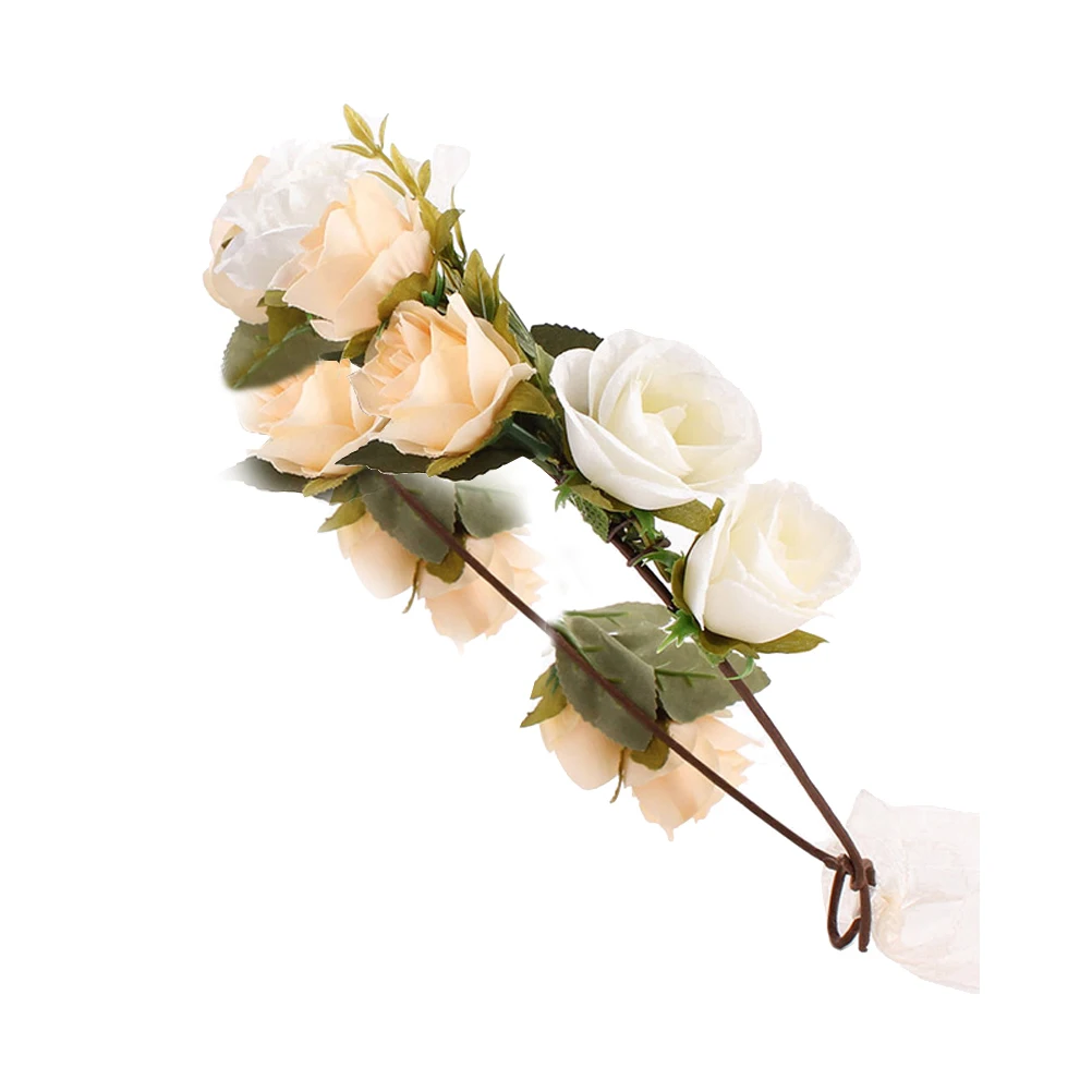 

Handmade Flower Headband Floral Garland Crown Headpiece Decorative Wreath for Festival Wedding Birthday Party Adult Size(Beige)