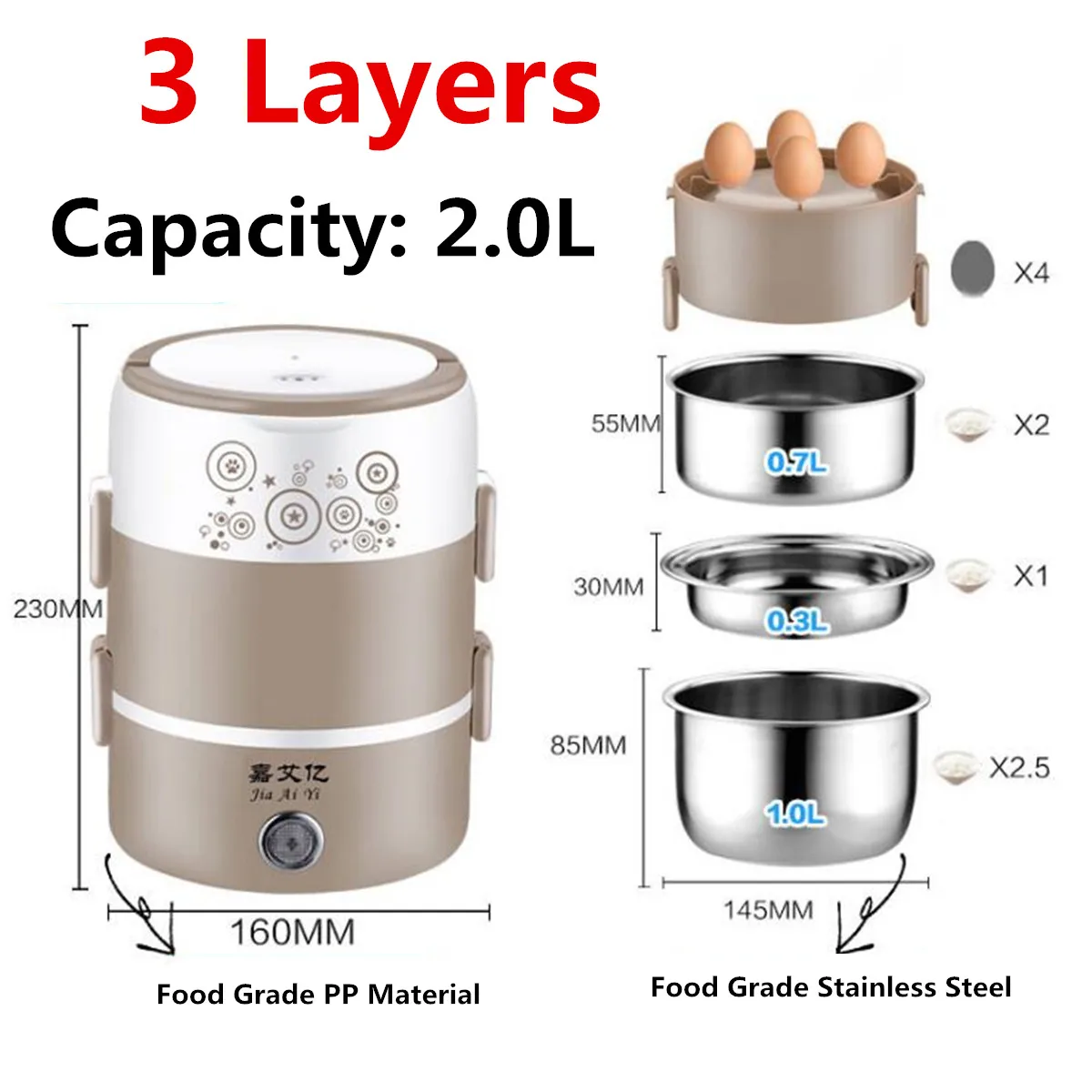 2L Мини электрическая рисоварка 3 слоя Пароварка портативный Нержавеющая сталь еда тепловой нагрев Ланч-бокс пищевой контейнер грелка