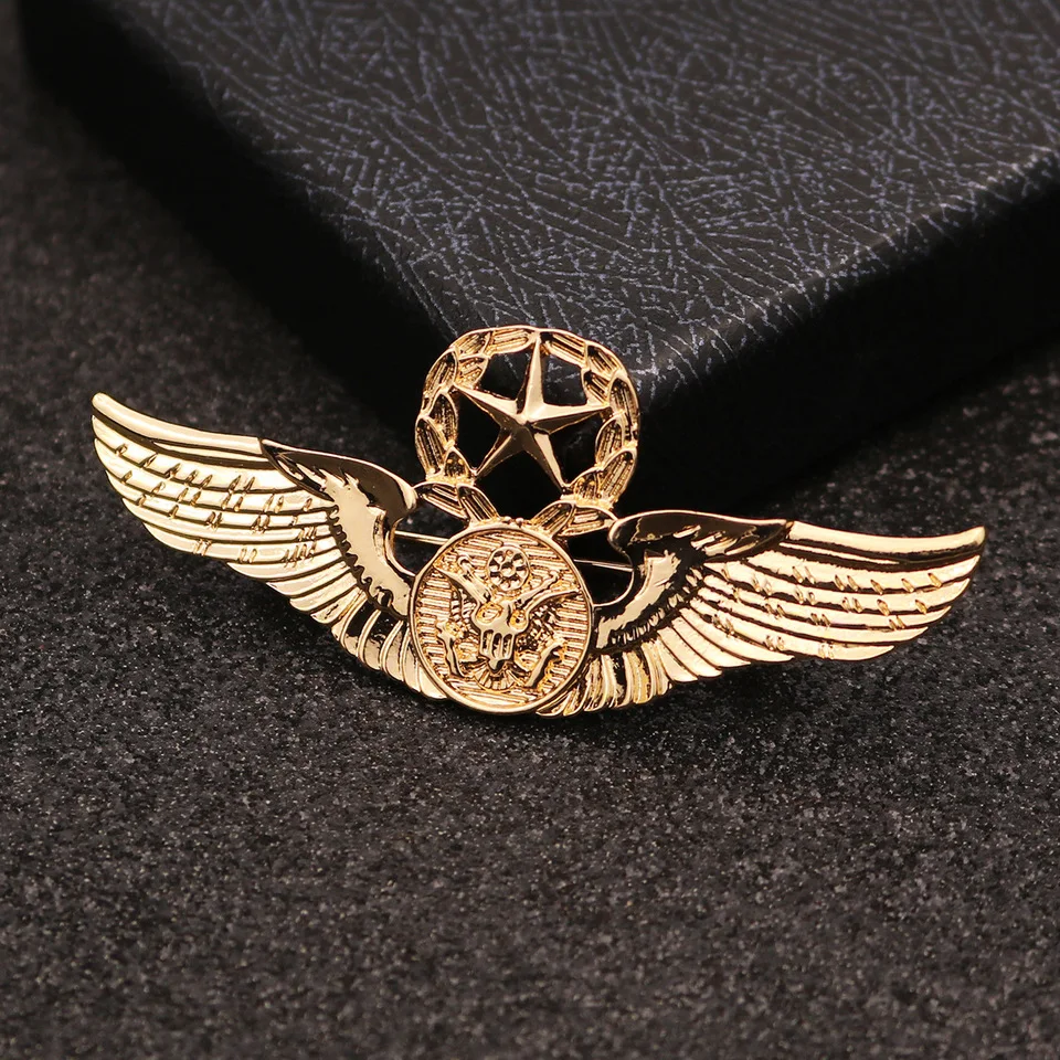 

i-Remiel 2018 Glod Silver Color Metal Fashion Retro Eagle Hawk Brooch Pin Angle Wing Badge for Men's Shirt Collar Accessories