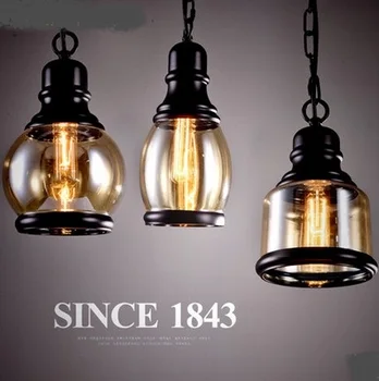 

Loft Industrial Style Iron Tea Color Glass Ball Pendant Lights Fixtures Lighting for Dining Room Bar Hanging Lamp Suspenion