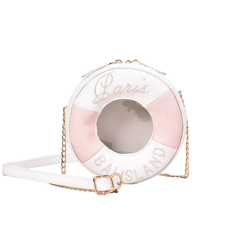 

New Style Lifebuoy Embroidered Letter Round Pvc Ladies Chain Purse Shoulder Bag Tote Crossbody Messenger Bag Female Bolsa Flap