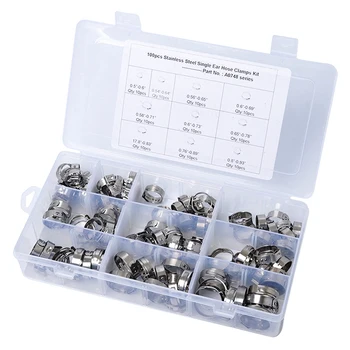 

100Pcs Hose Clamps Precision Stainless Steel Ear Hose Pipe Clamps For Car Hose Home Appliance Line Machinery Equipment Single