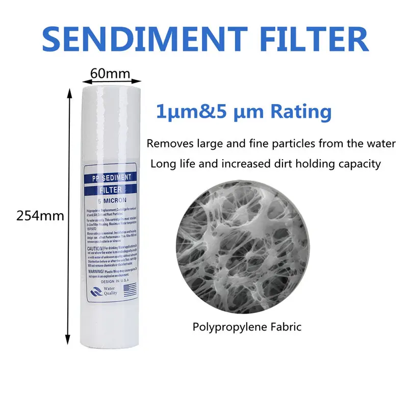 25 шт. 1/5 микрон осадочный фильтр для воды очищающий картридж обратного осмоса PP Хлопок 10 дюймов фильтрующий элемент ультра фильтрация