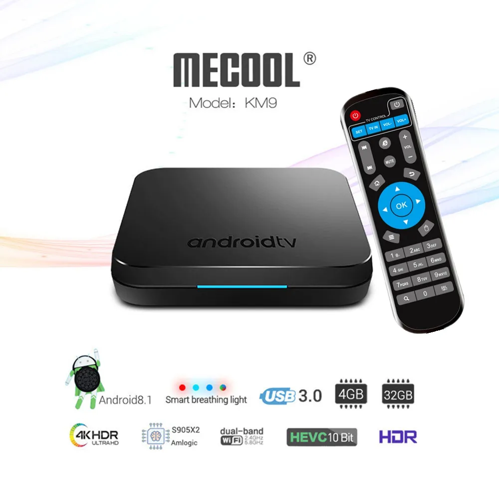 MECOOL KM9 ТВ коробка Android 8 1 Amlogic S905X2 4 ГБ LPDDR4 + 32 EMMC Встроенная память 2 ГГц 5 Wi-Fi BT4.2