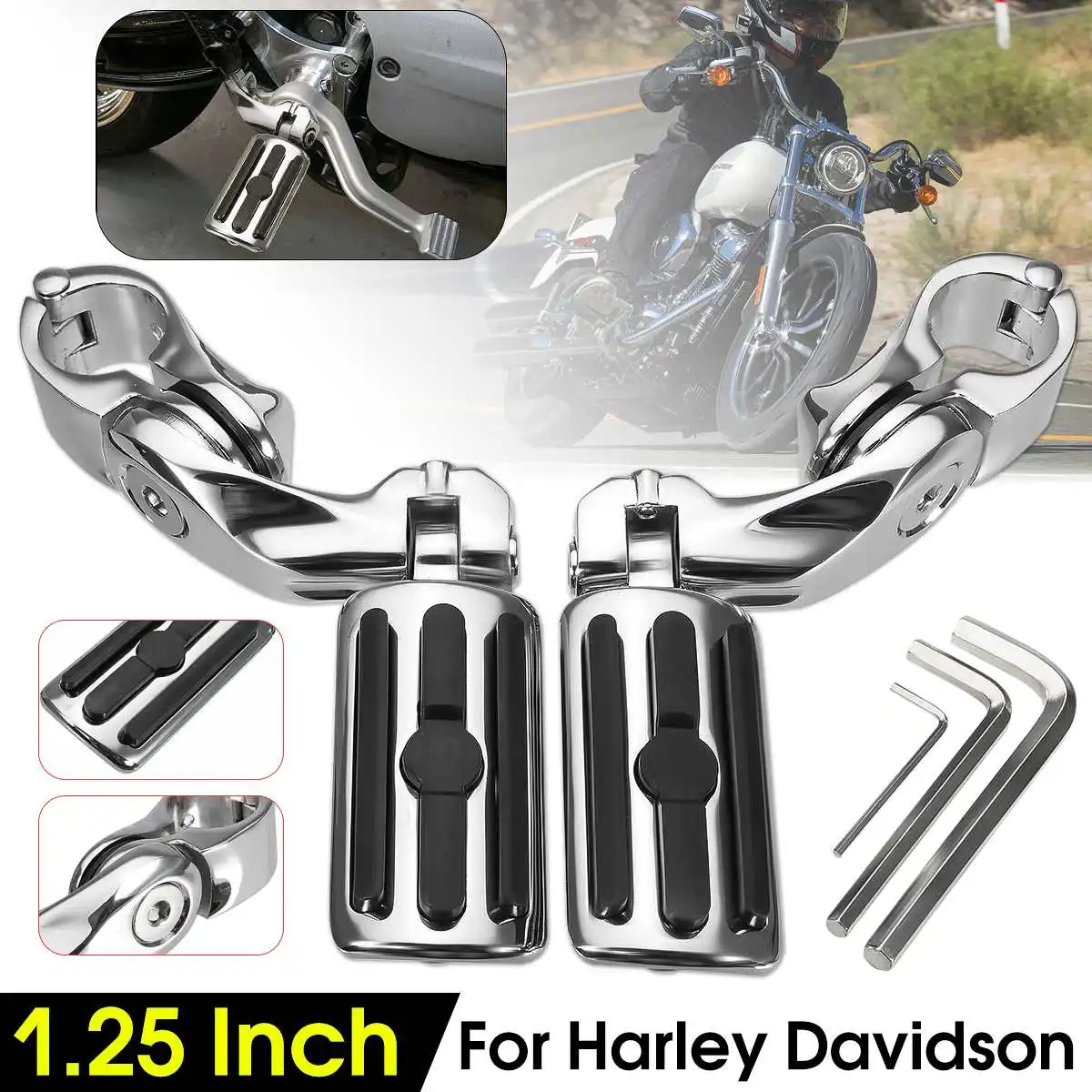 

Pair Chrome 1.25 inch 3.2cm Adjustable Foot Pegs Pedals Foot Rests Footrest For Harley Davidson New