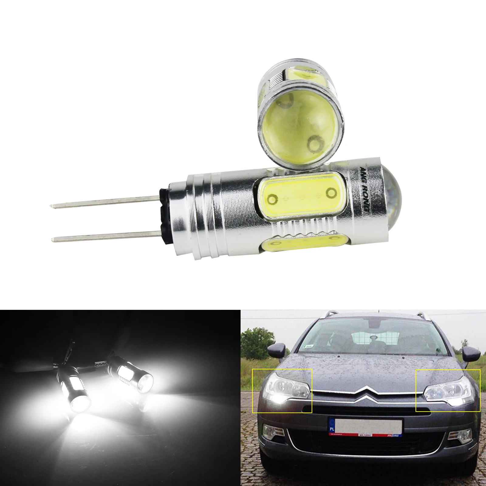 

ANGRONG 2x White HP24W HPY24W G4 COB LED Bulb Sidelight Indicator Daytime Running Light Lamps For Peugeot 3008 5008 Citron