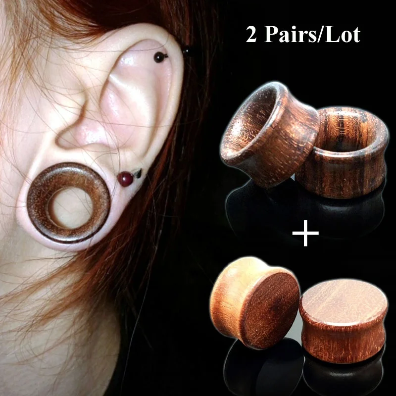 Dark Light 2 Pairs Rosewood Ear Tunnels Plugs Ear Reamer Dilators