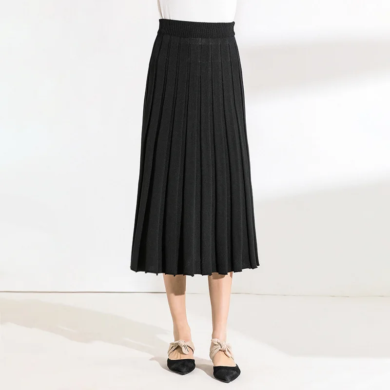 Трикотажные юбки mujer 2019 Весна и лето новые плиссированные юбки высокого качества удлиненная юбка-колокол женские плиссированные юбки 1955