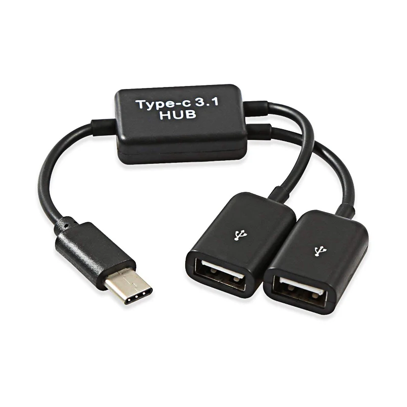 Кабель концентратор Micro USB / Type C 2 OTG с двумя портами y разветвитель адаптер для