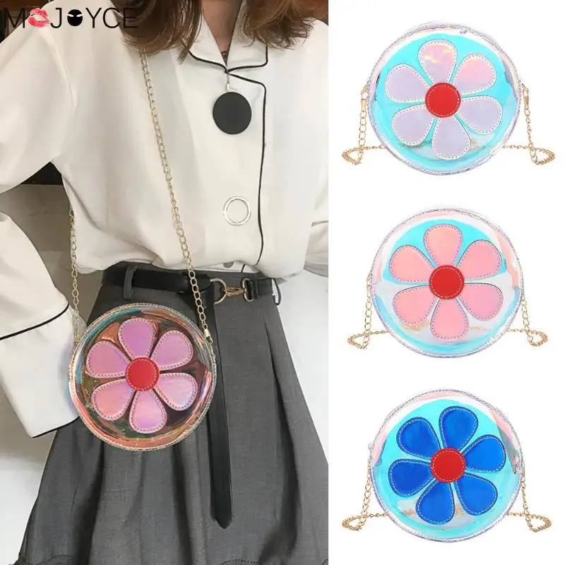 

Laser Fashion New Round Flower Handbag Transparent Crossbody Bags Women Messenger Shoulder Beach Handbags Shouler Bag