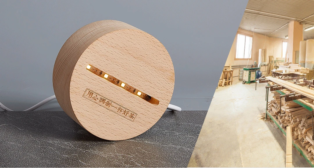  Round Wooden Led lamp base USB Cable switch Modern Night Light Acrylic 3D Led night lamp Assembled  - 33003533584