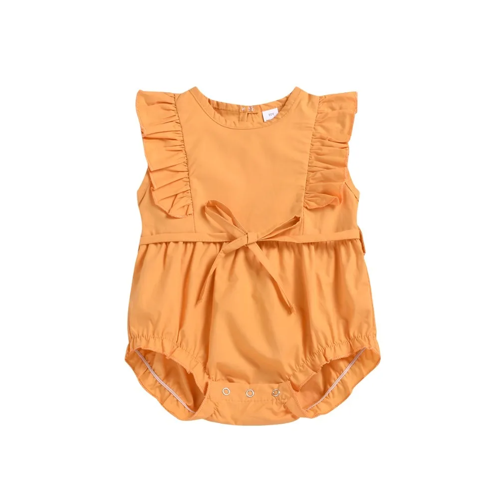 Newborn Baby Girls Ruffle Sleeveless Solid Backless Bow Romper Jumpsuit