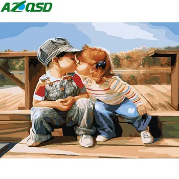 

AZQSD Modern Hand Painted Oil Painting Children Painting By Numbers Cartoon Paint Canvas Picture DIY Scenery Home Decor K075