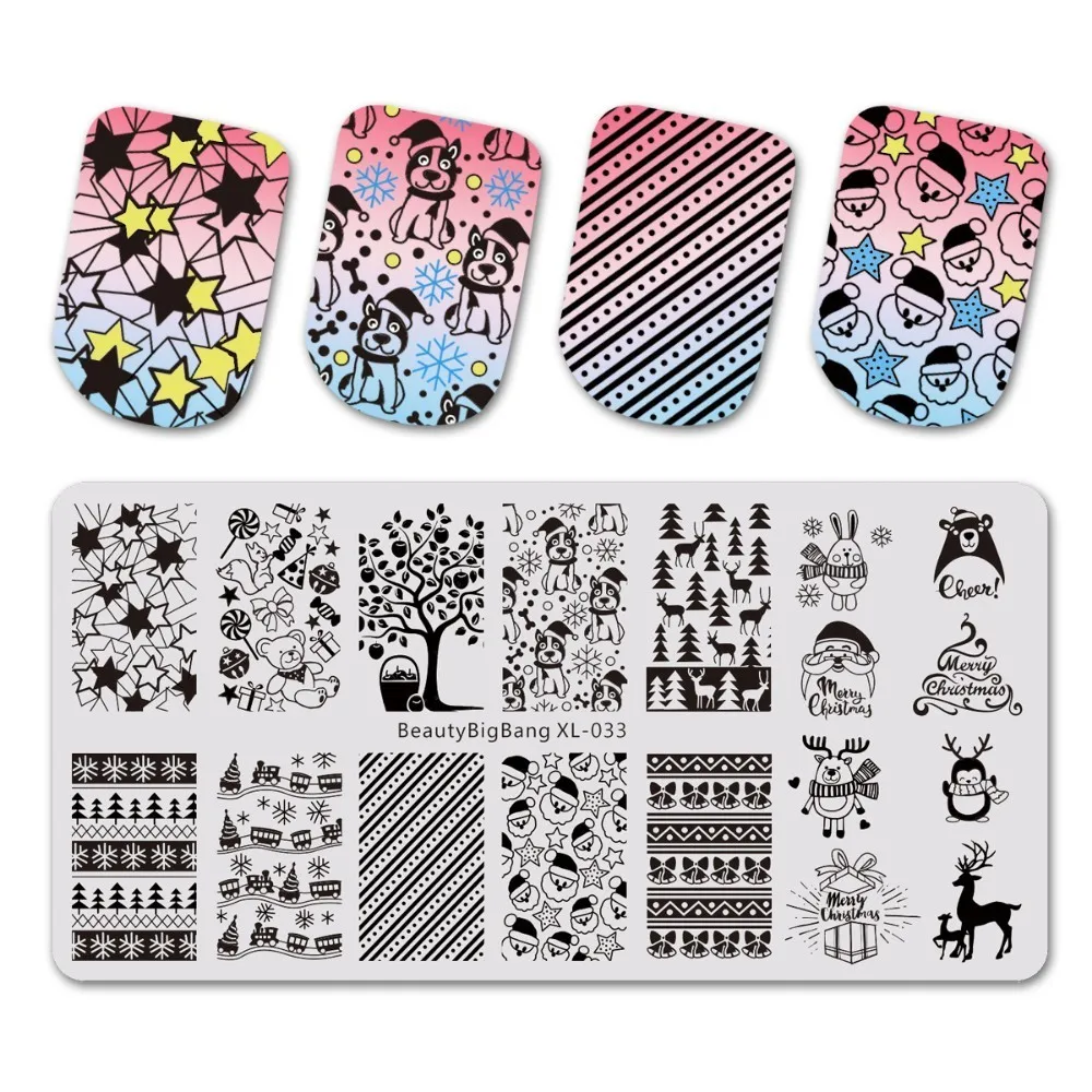 

BeautyBigBang 1PC Stencil For Nails Christmas Background Pattern Rectangle Nail Stamping Plate For Nail Art Plates BBB XL-033