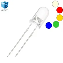 5 цветов x20шт = 100 шт 5 мм круглый супер яркий светодиодный красный/зеленый/синий/желтый/белый/прозрачный светодиодный светильник