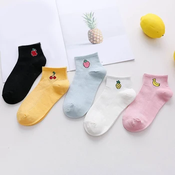 

Fashion 1Pair Fruit Printed Hot Sale Spring Cute Cotton Women Autumn Comfortable Girls Boat Socks White Candy Colors