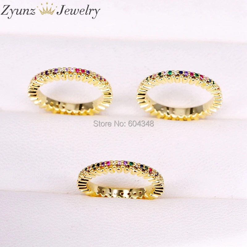

10PCS ZYZ338-0178 gold color thin line micro pave cz eternity stack rainbow cz ring