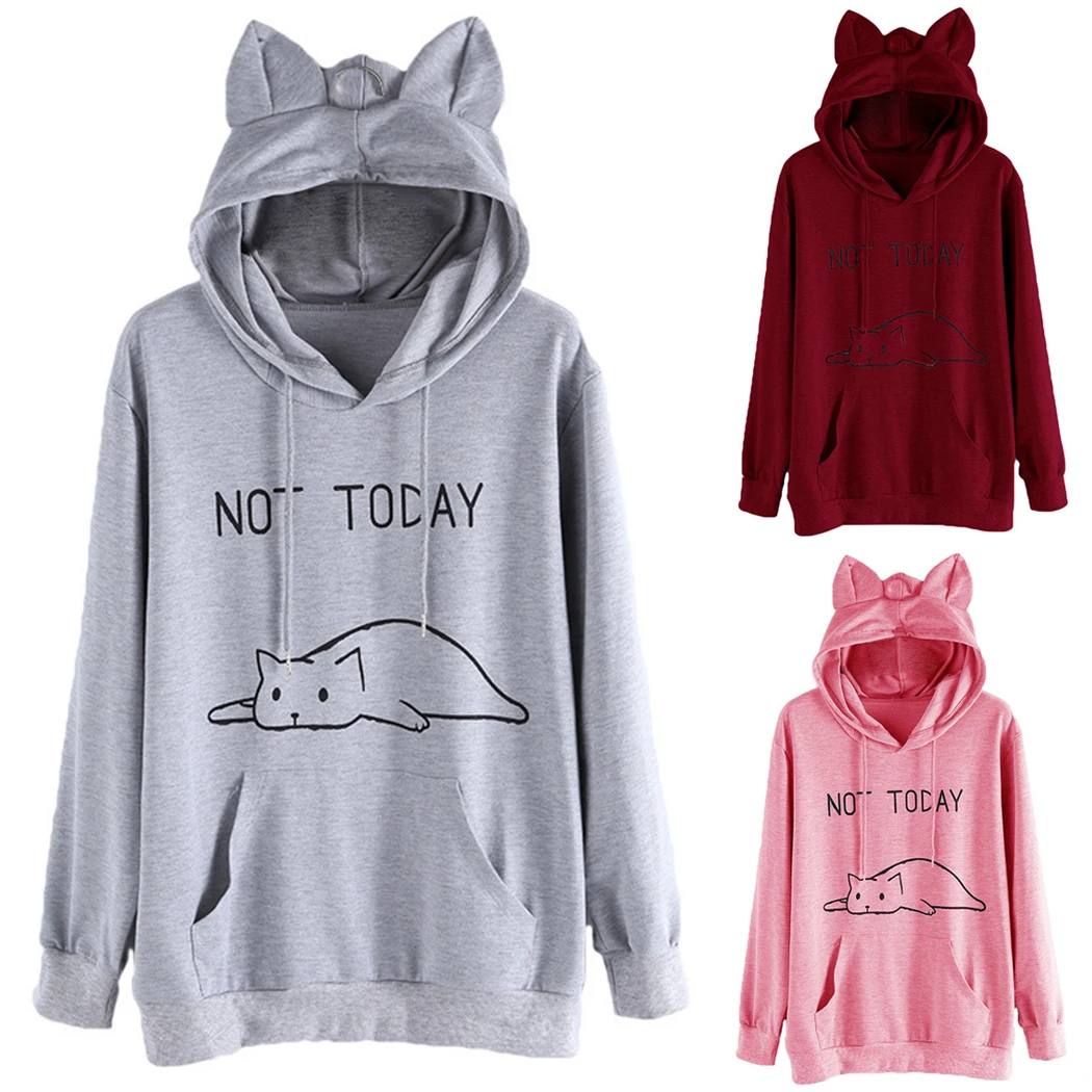 TUSFTAY Women NOT Today Hoodie Cute Cat Ear Hooed Sweatshirt