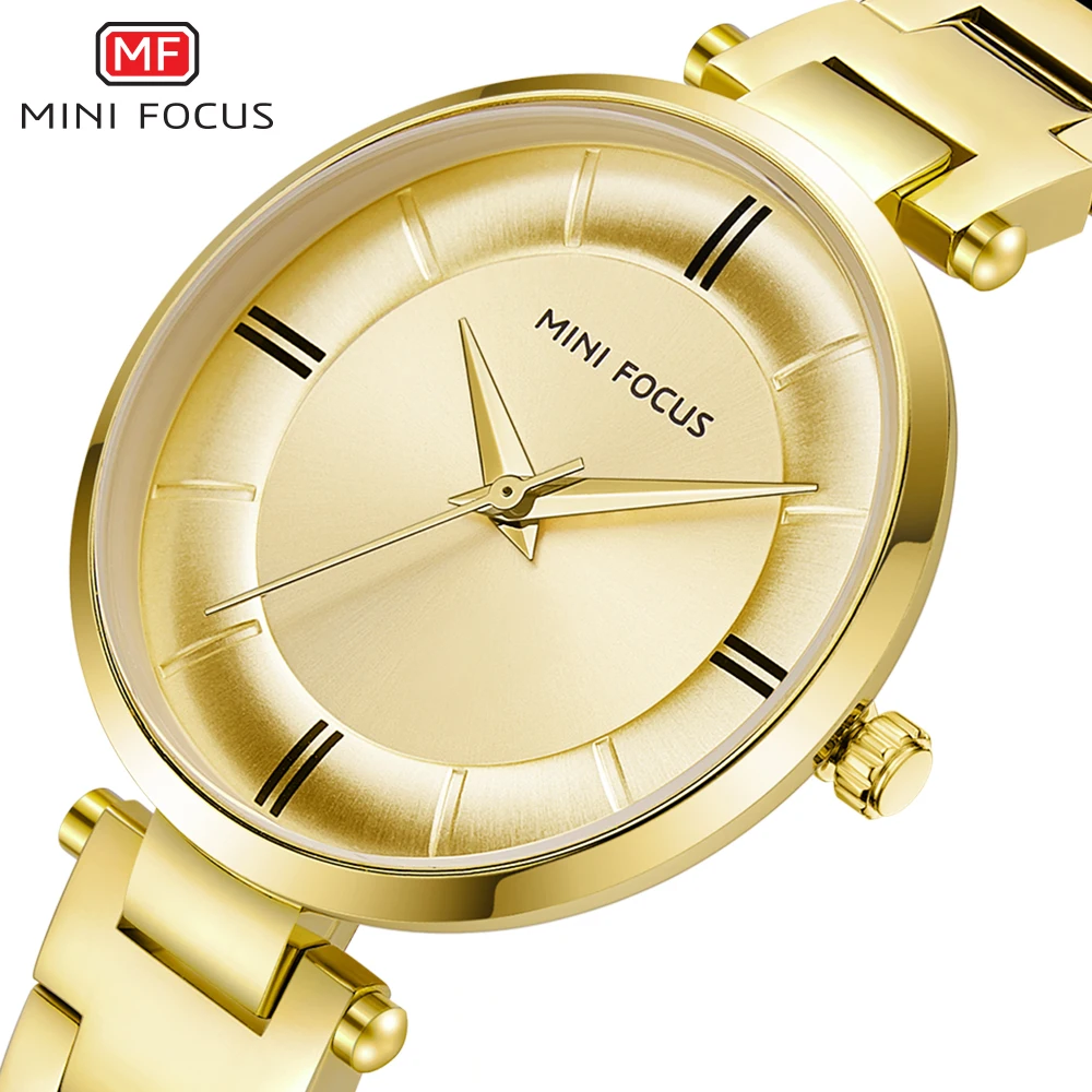 

MINI FOCUS Elegant Dress Quartz Women Watches Top Brand Luxury Golden Stainless Steel Strap Ladies Wristwatch 2019 Urban Modern