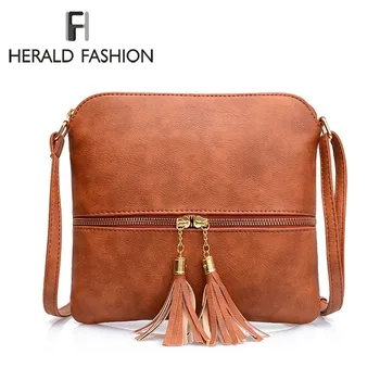 

Herald Fashion Small Shoulder Bag For Women Messenger Bags Ladies Retro Leather Handbag Purse With Tassels Female Crossbody Bag