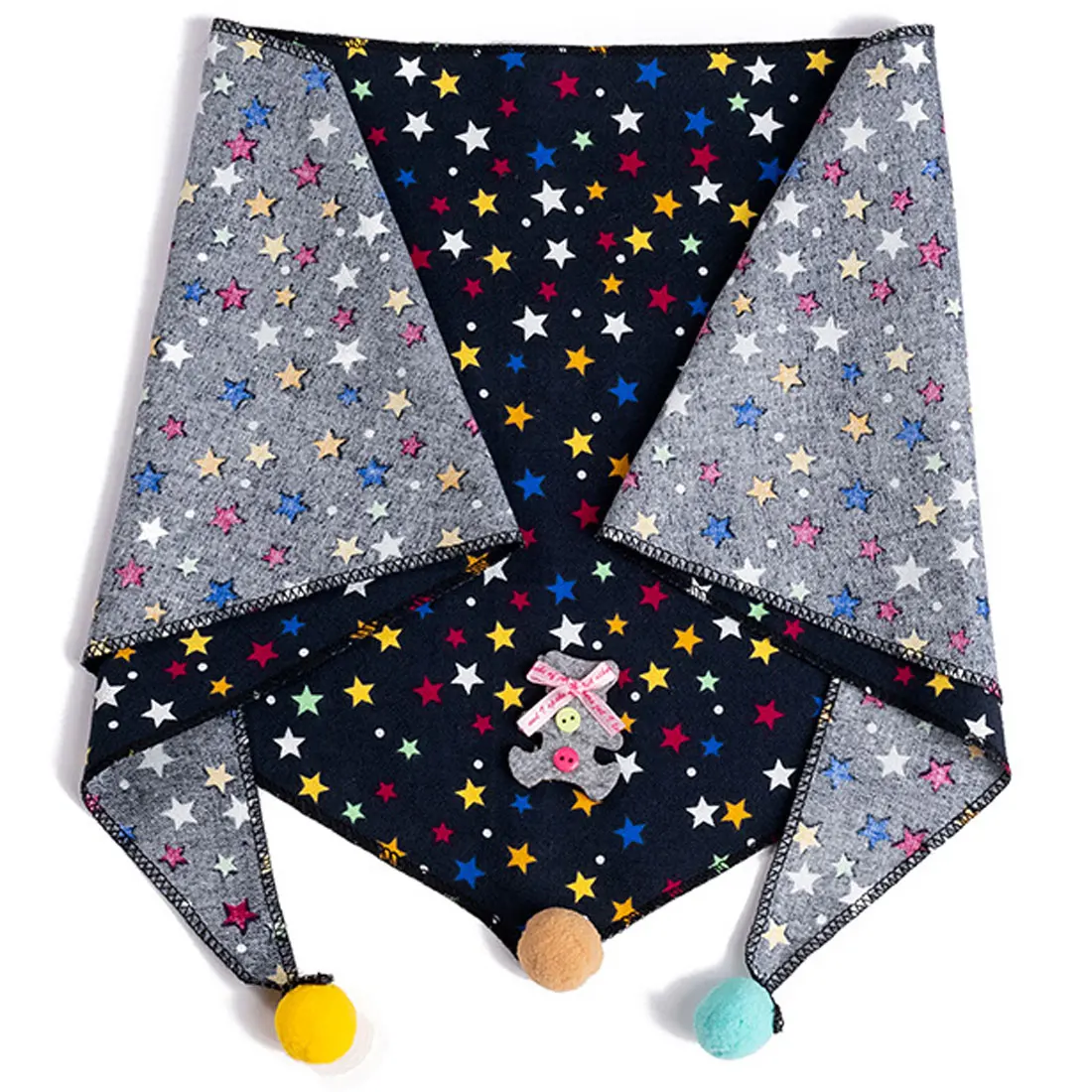 Шарф с шариками для девочек; хлопковый треугольный шарф; сезон осень-зима; шаль для девочек