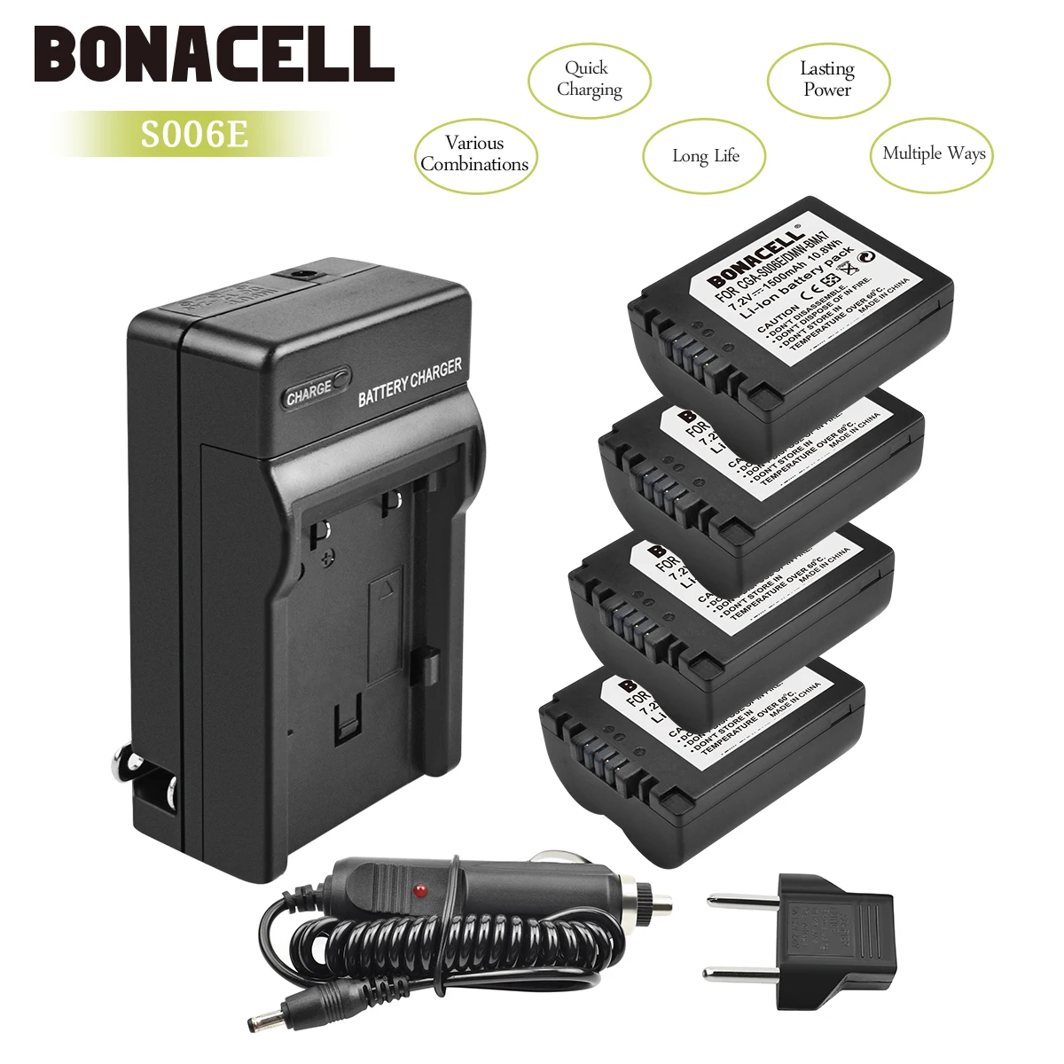 Bonacell 1500 мА/ч, CGA-S006 CGR CGA S006E S006A S006 DMW-BMA7 Камера Батарея+ Зарядное устройство для цифрового фотоаппарата Panasonic DMC FZ7 FZ8 FZ18 FZ28 FZ50 L50