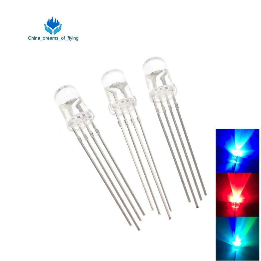 

100pcs 5mm RGB LED Common Cathode Tri-Color Emitting Diodes f5 RGB Diffused